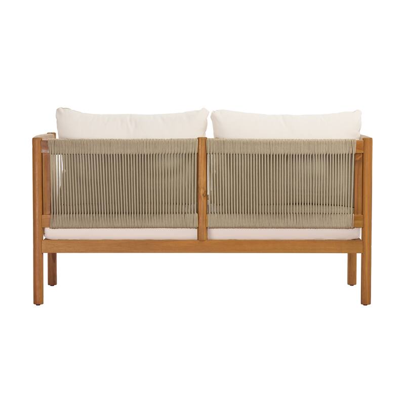 Christopher Knight Home - Outdoor Acacia Wood 4-Piece Patio Sofa Set with Rope Panels and Cushions