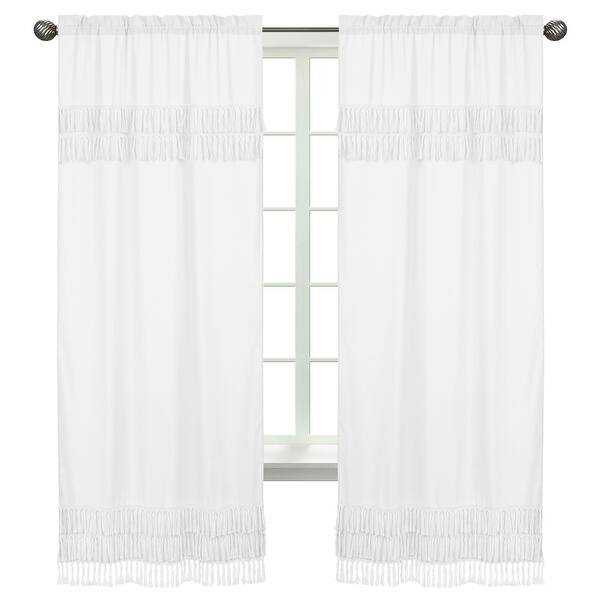 slide 2 of 5, White Boho Bohemian 84in Window Treatment Curtain Panel Pair - Solid Shabby Chic Princess Luxurious Luxury Elegant Tassel Fringe