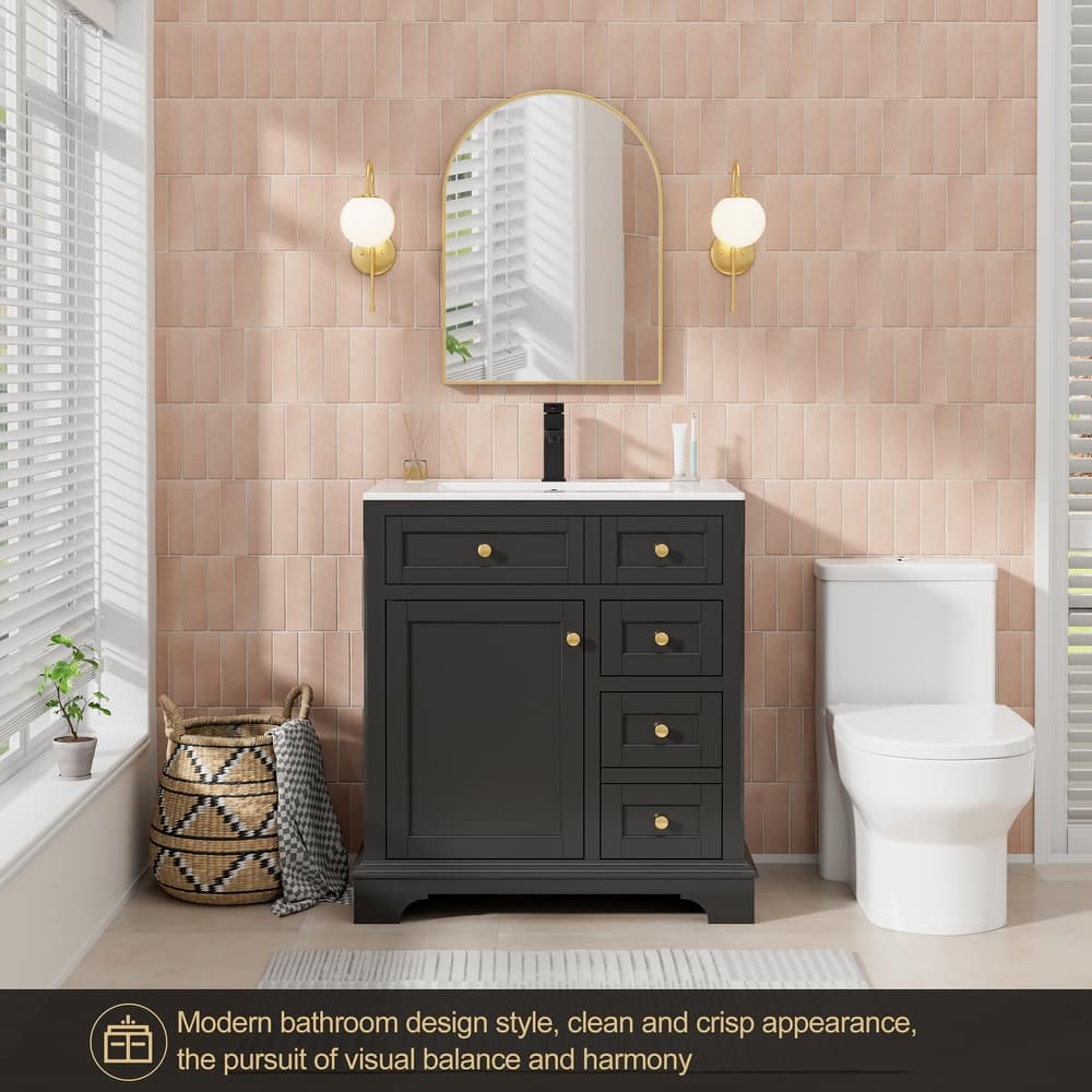 Retro Bathroom Vanity W/ Drop in Sink Combo Cabinet Set