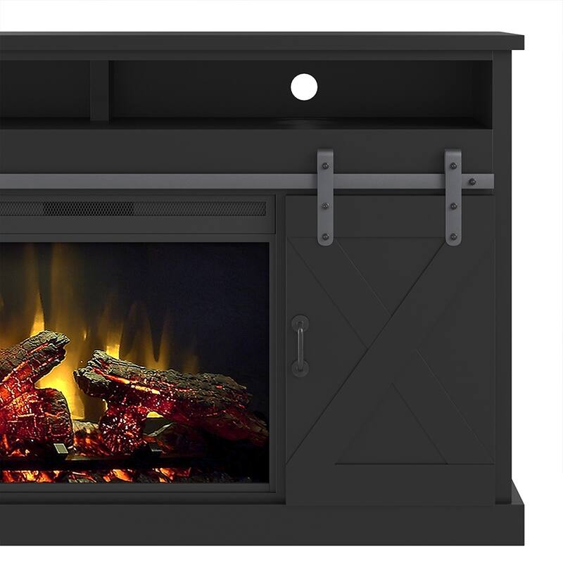 Bridgevine Home 66 inch Electric Fireplace TV Stand for TVs up to 80 inches, Midnight Black Finish