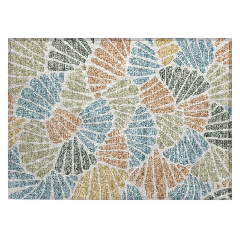 Machine Washable Indoor/ Outdoor Floral Modern Chantille Rug