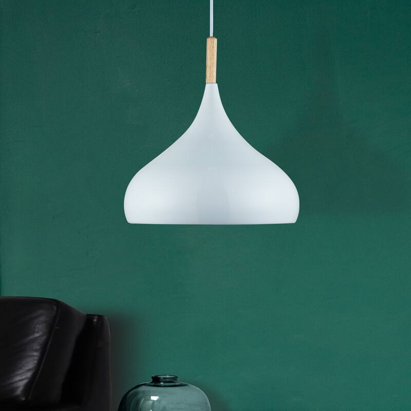 1-Light Simple Cone Pendant with White Steel Shade - 13"W x 13"D x 13.75"H