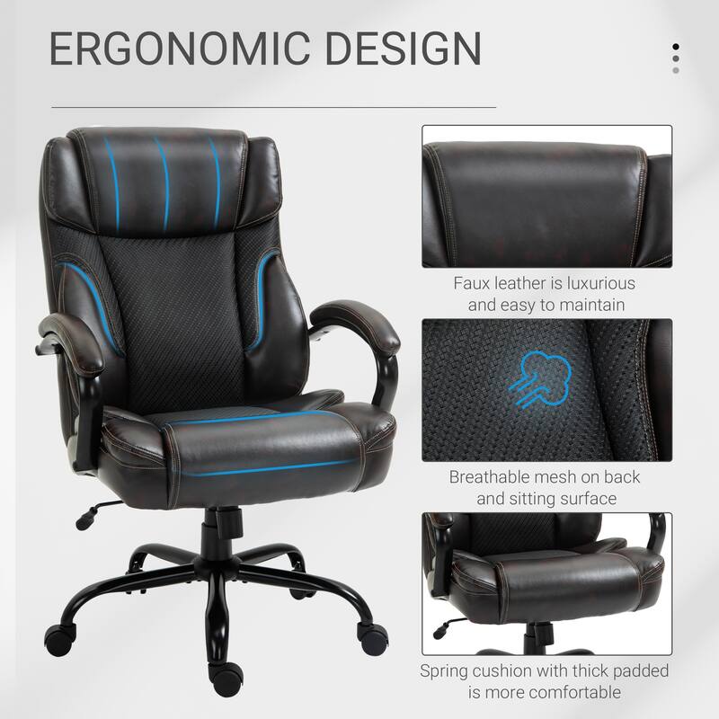 Vinsetto 484LBS Big and Tall Ergonomic Executive Office Chair High Back Adjustable Computer Task Chair Swivel PU Leather
