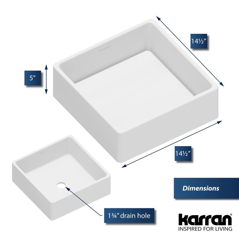 Karran USA QM175 Quattro 14-1/2" Square Acrylic Vessel Bathroom Sink