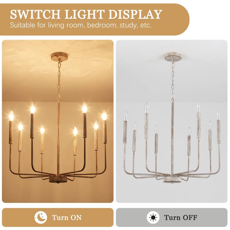 8-Light Modern Farmhouse Candle Chandelier for Kitchen Island Living Dining Room Bedroom