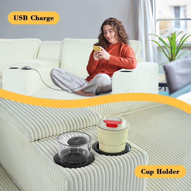 Corner Sectional Sofa L-shape Recliner Couch with Center Console, USB