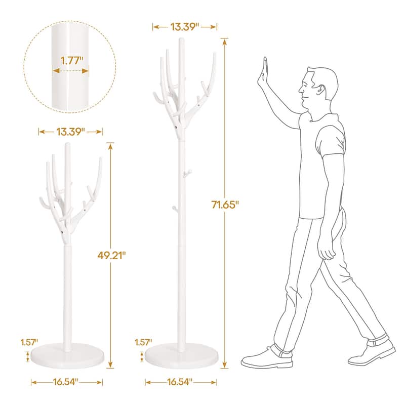 Adjustable Tree-branch Coat Rack Freestanding, Rubberwood Coat Tree - 16.54"Dia. x 71.65"H