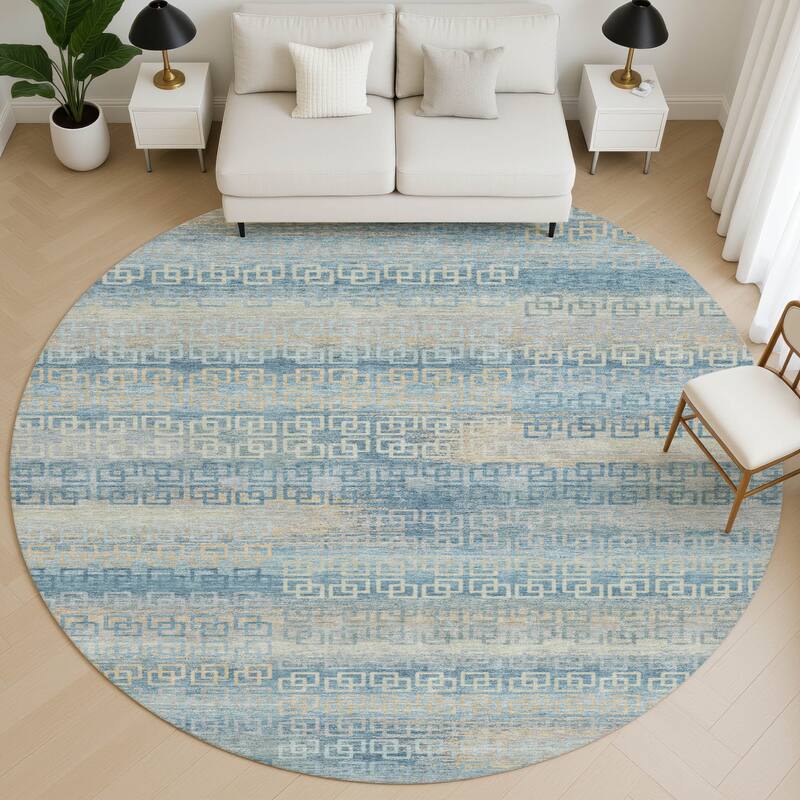 Premium Washable Super Soft Modern Stripe Mayfield Rug - Teal - 8' x 8'