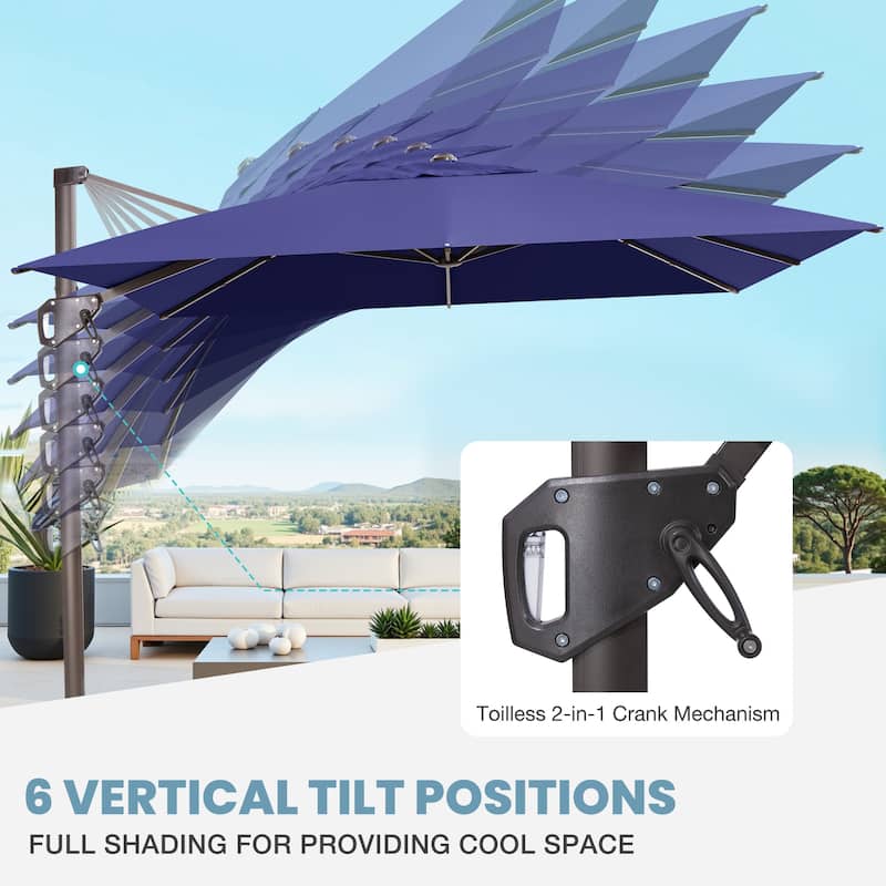 VredHom Patio Outdoor 9 x 11 FT Cantilever-Offset Umbrella with Rod Wheel Base