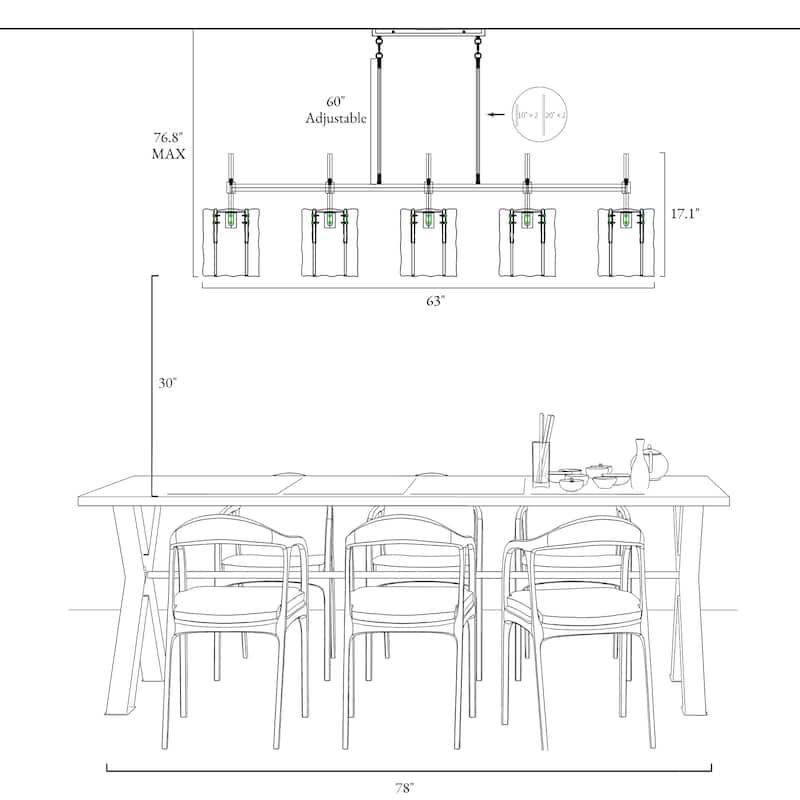 Kasy Modern 63 IN 5-Light Chandelier Oversized Black Kitchen Island Light - 63" W × 7.9" D × 17.1" H