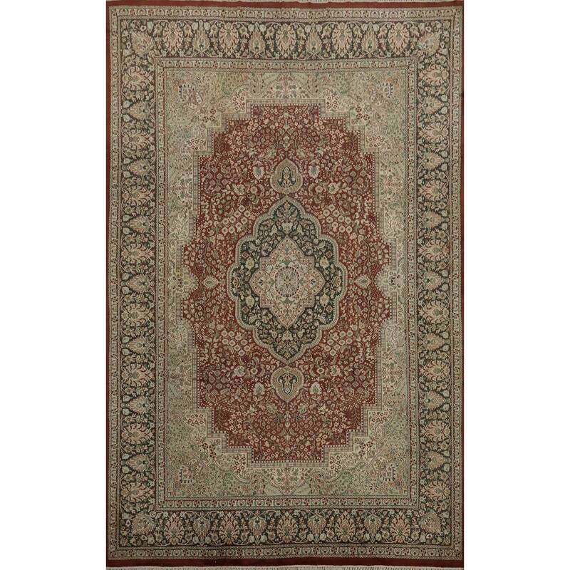 Hand Knotted Oriental Silk Carpet Traditional Floral Oranges & Rust Bokhara Area Rug - 12' 2'' X 8' 11''