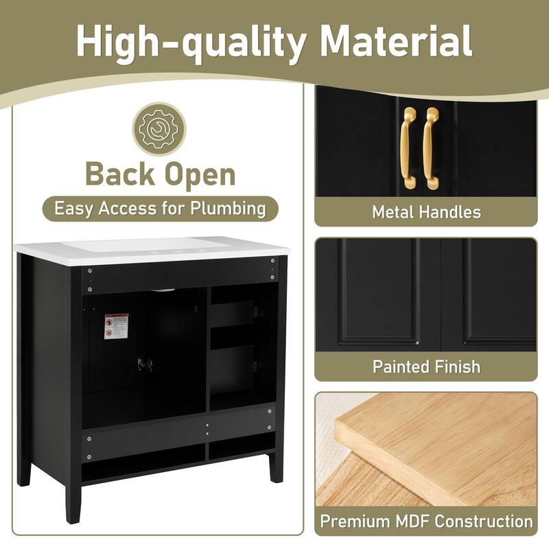 36 inch Bathroom Vanity with Sink, One Cabinet with Soft-closing Doors, 4 Soft-Closing Drawers, Metal Handles