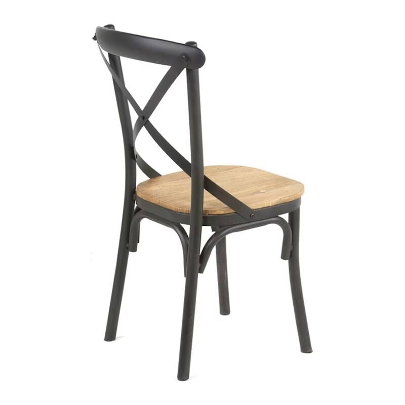 Vaya Dining Side Chair Set of 2, Rustic Cross Back, Black Iron Frame
