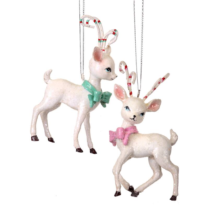 5" Resin Candy Deer Ornament Set of 2