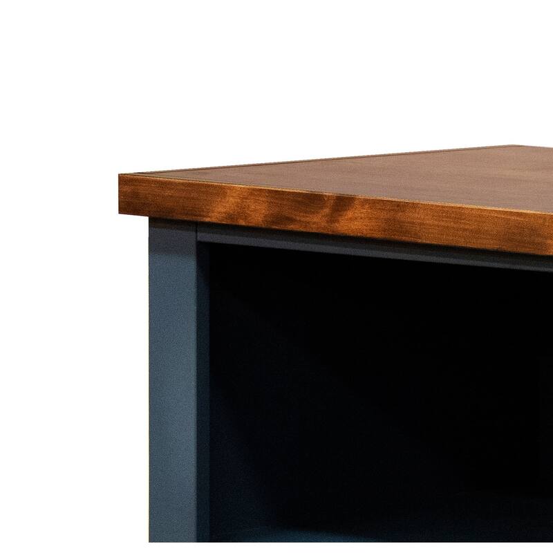 Bridgevine Home Nantucket 72 inch high 5-shelf Bookcase, No Assembly Required, Blue Denim and Whiskey Finish