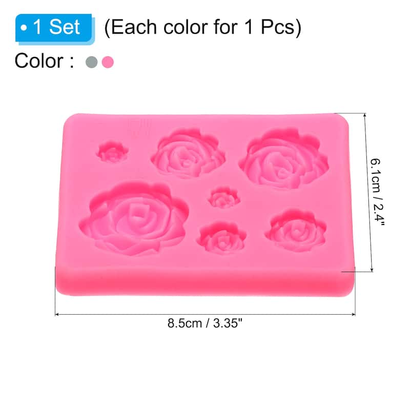 Polymer Clay Mold, Fondant Mold 7 Roses Flower Mold Silicone, Pink Grey - 2Pcs