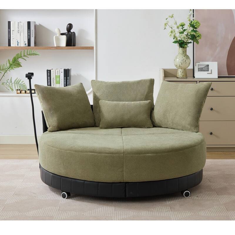 52.75" W Oversized Round Accent Chair 360° Swivel Barrel Chair with Wheels & Adjustable Phone Stand