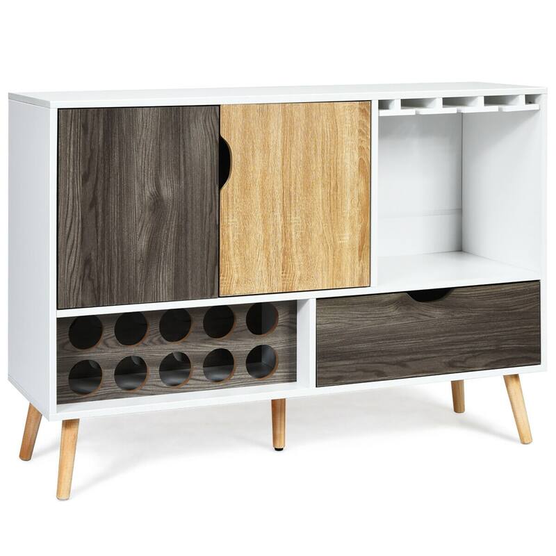 Costway Mid-Century Buffet Sideboard Wooden Storage Cabinet w/ Wine - 47.5'' x 15.5'' x 34''(L x W x H)