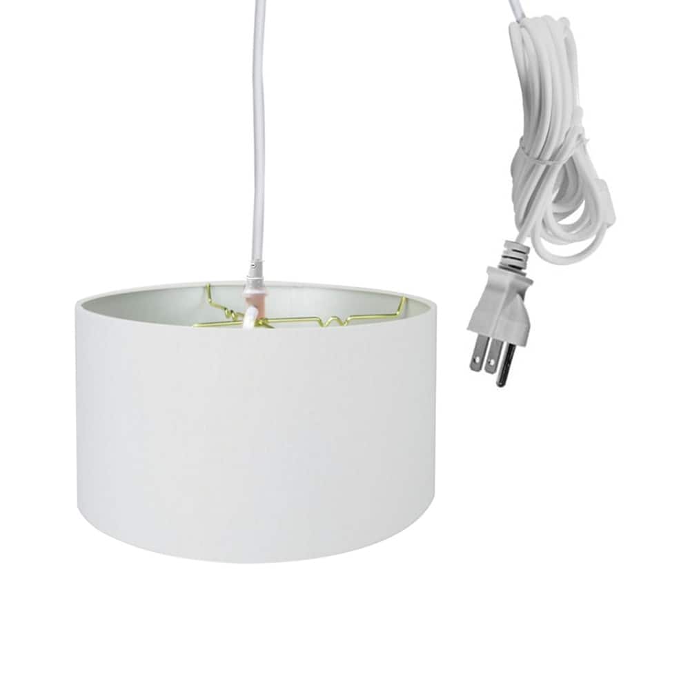 1 Light Swag Plug-In Pendant 18"w White Linen Shade, 17' White Cord