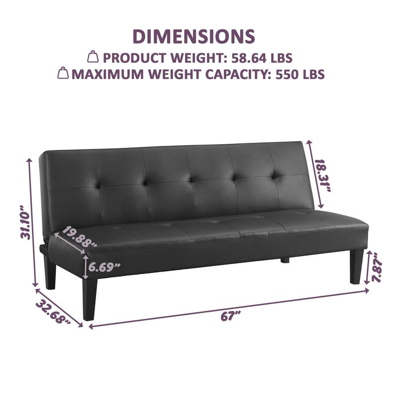 Modern Futon Sofa Bed, Convertible Couch with Wooden Legs, Recliner