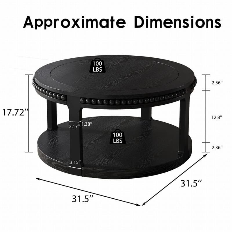 Round Solid Wood Coffee Table, Two-Tier Design with Sturdy Construction for Living Room Elegance