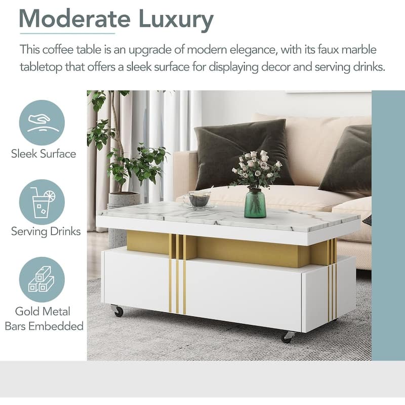 Marble Coffee Table - 39" Wide Modern Faux Marble Coffee Table