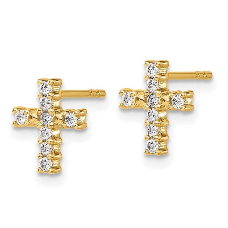 Curata 14k Gold Polished Diamond Religious Faith Cross Post Earrings - 10x8mm Wide
