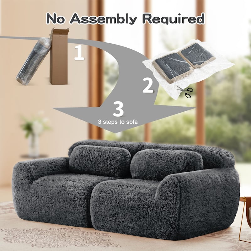 Rossetta 2-seater Soft Fluffy Plush Fabric Modular Sectional Sofa Couches with Throw Pillows, Bottom Anti-Slip Design