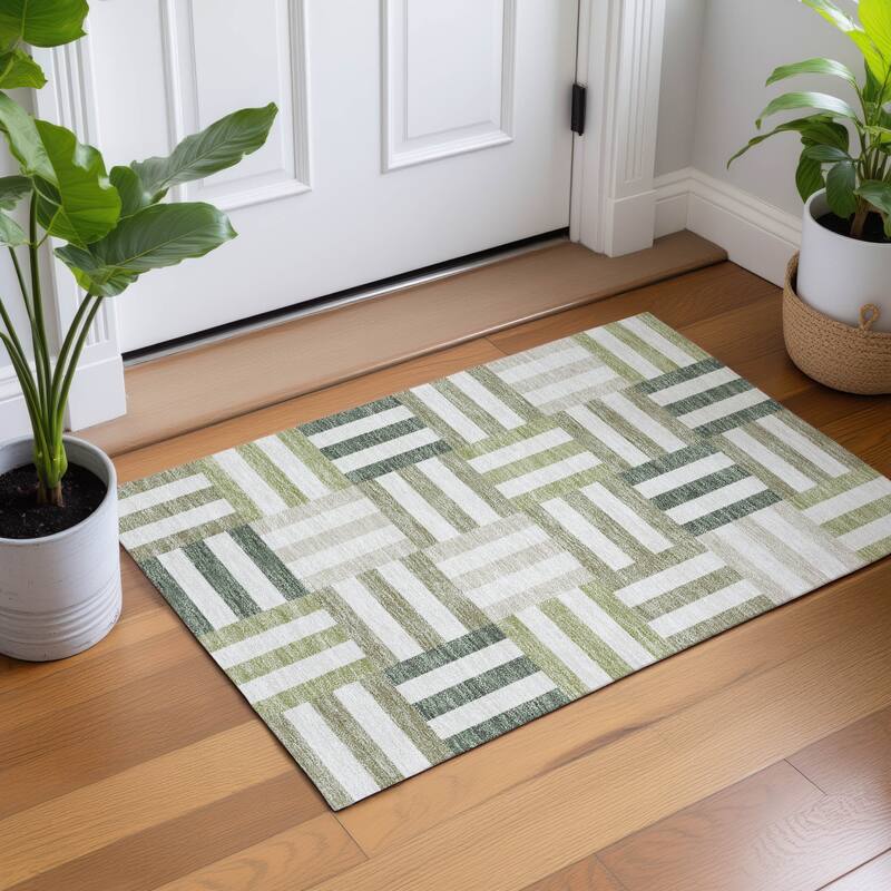 Machine Washable Indoor/ Outdoor Modern Hatch Chantille Rug