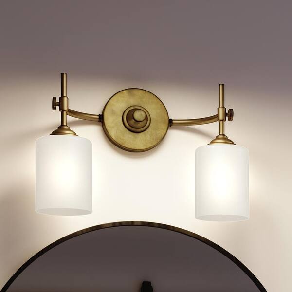 slide 2 of 7, Luxury Mid-Century Modern Bath Vanity Light, 10"H x 15"W, with Cosmopolitan Style, Rustic Brass, by Urban Ambiance