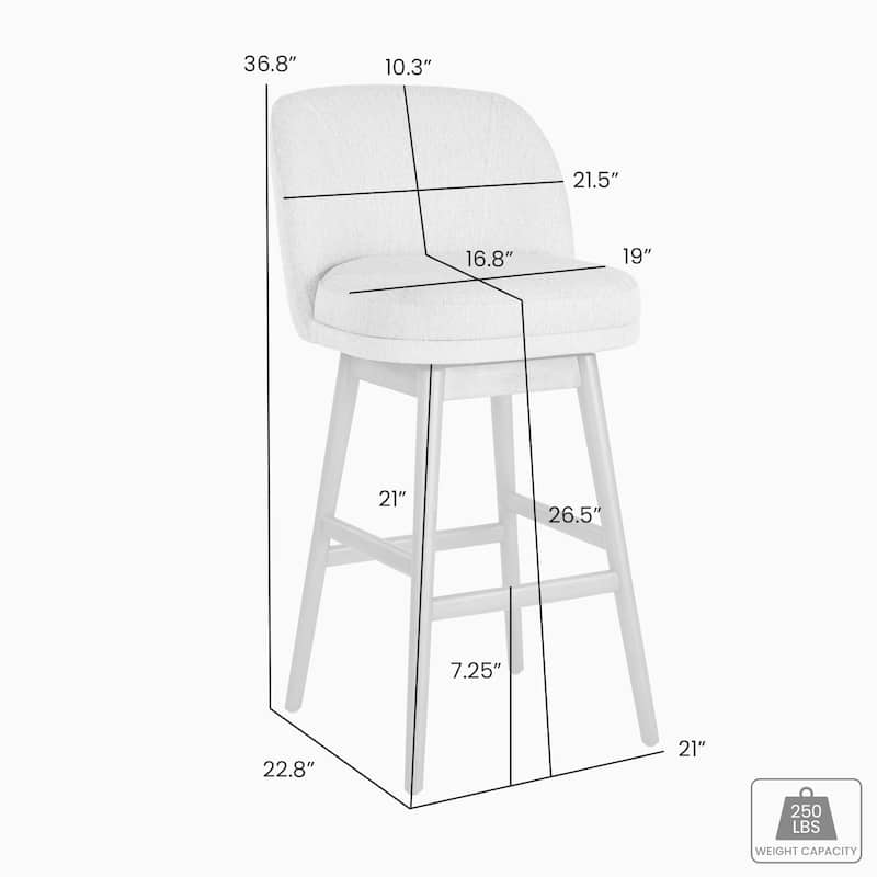 Sadie Modern Swivel Bar Stool, Upholstered Counter Height Chair with Solid Wood Frame