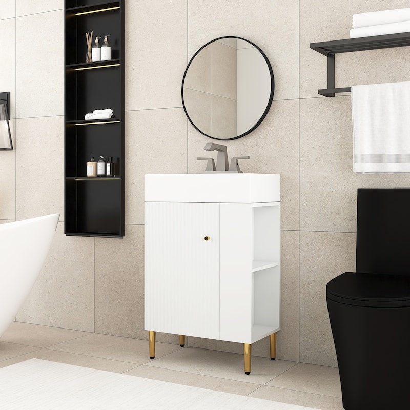 21.6 in. Freestanding Bath Vanity in White with White Ceramic Top