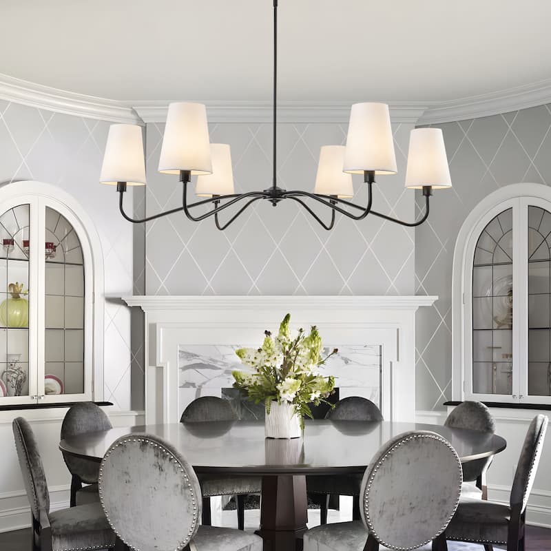 Starsky 6-Light Modern Classic Chandelier with White Linen Shades