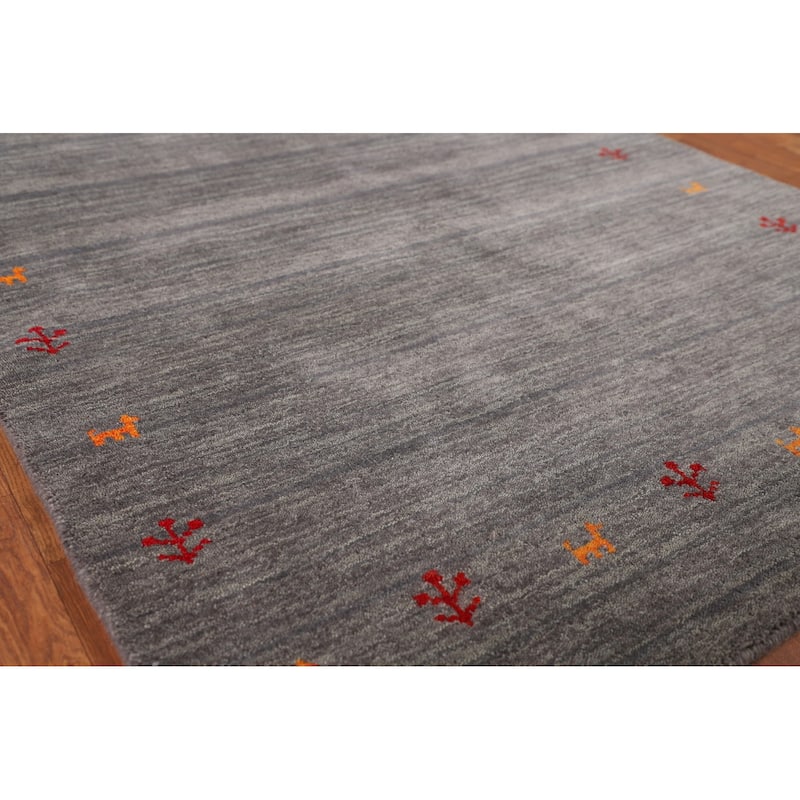 Little Animals Gabbeh Indian Accent Rug Hand-Knotted Wool Carpet - 4'0" x 5'10"