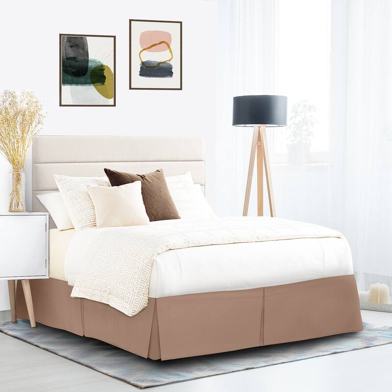 Clara Clark Pleated Bed Skirt-14 inch Tailored Drop - Soft Double Brushed Premium Microfiber Ruffle Bed Skirt - Includes 8 Pins - Taupe - Full