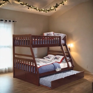 Twin over Full Bunk Bed with Twin Trundle, Espresso