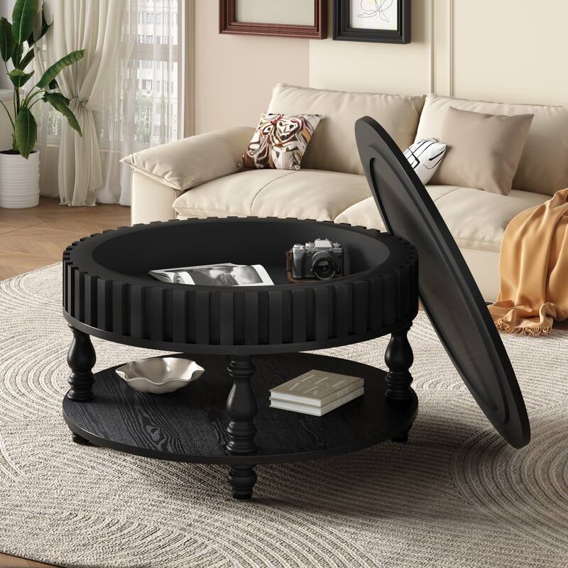 GDF Studio - Farmhouse Wooden Storage Coffee Table with Flip-Top