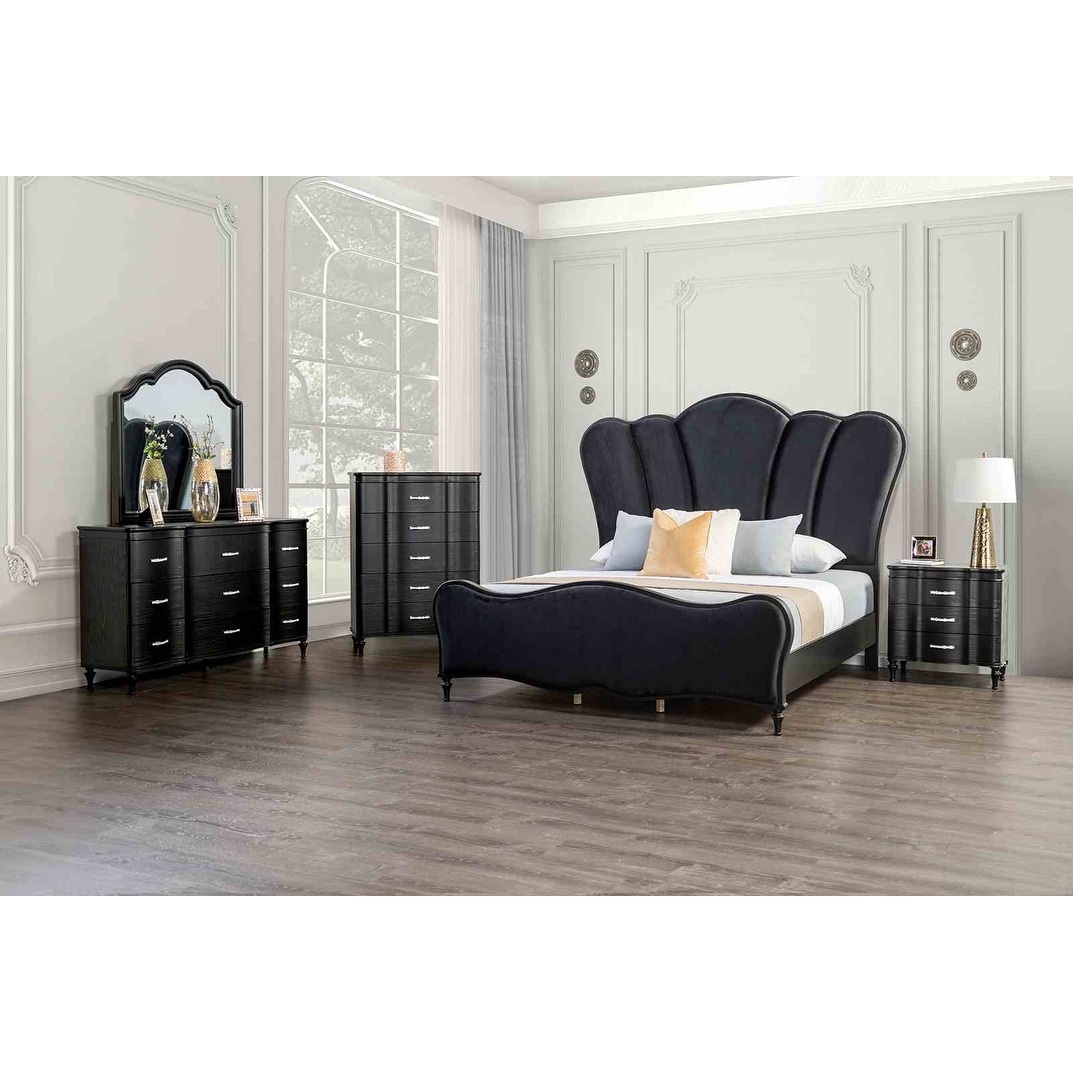 Luxury Glam Black Bedroom Furniture Collection Bed Nightstand Mirror Dresser Chest