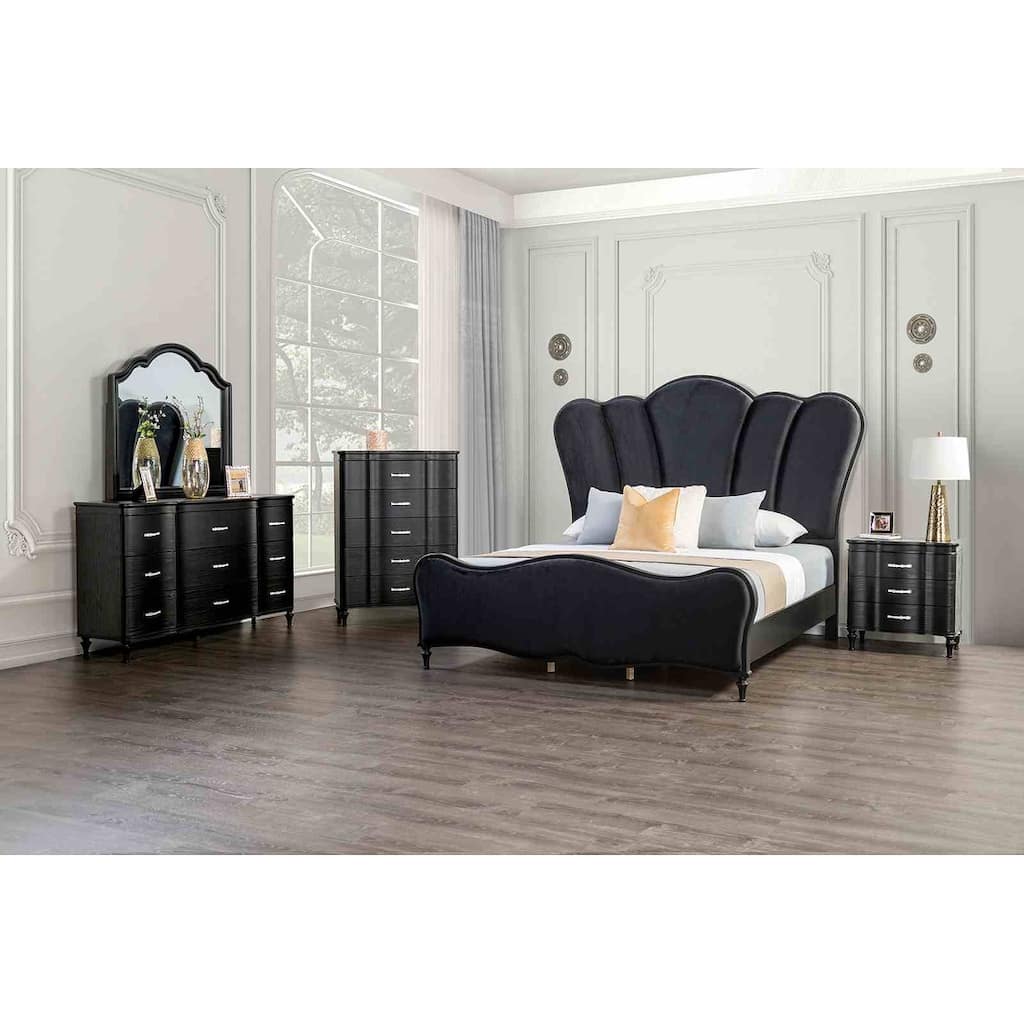 Luxury Glam Black Bedroom Furniture Collection Bed Nightstand Mirror Dresser Chest
