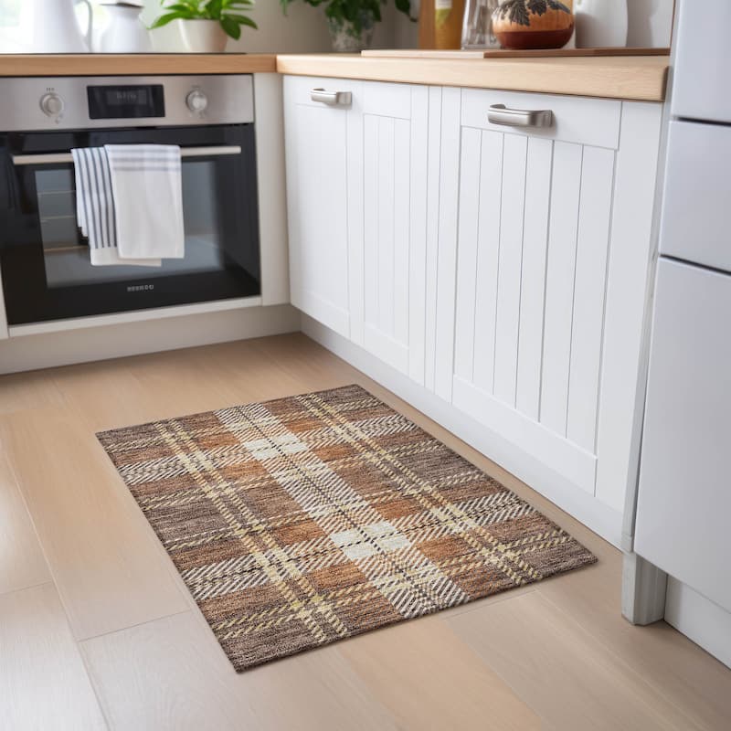 Machine Washable Indoor/ Outdoor Chantille Plaid Cozy Rug
