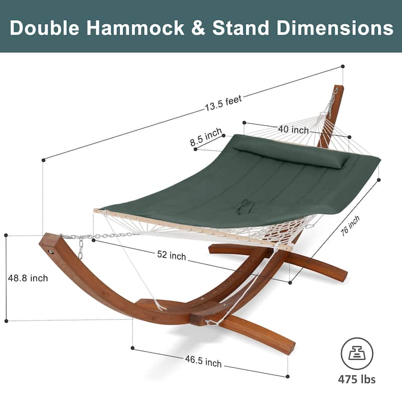 Rope Hammock with 13.5ft Wooden Stand and Removable Pad