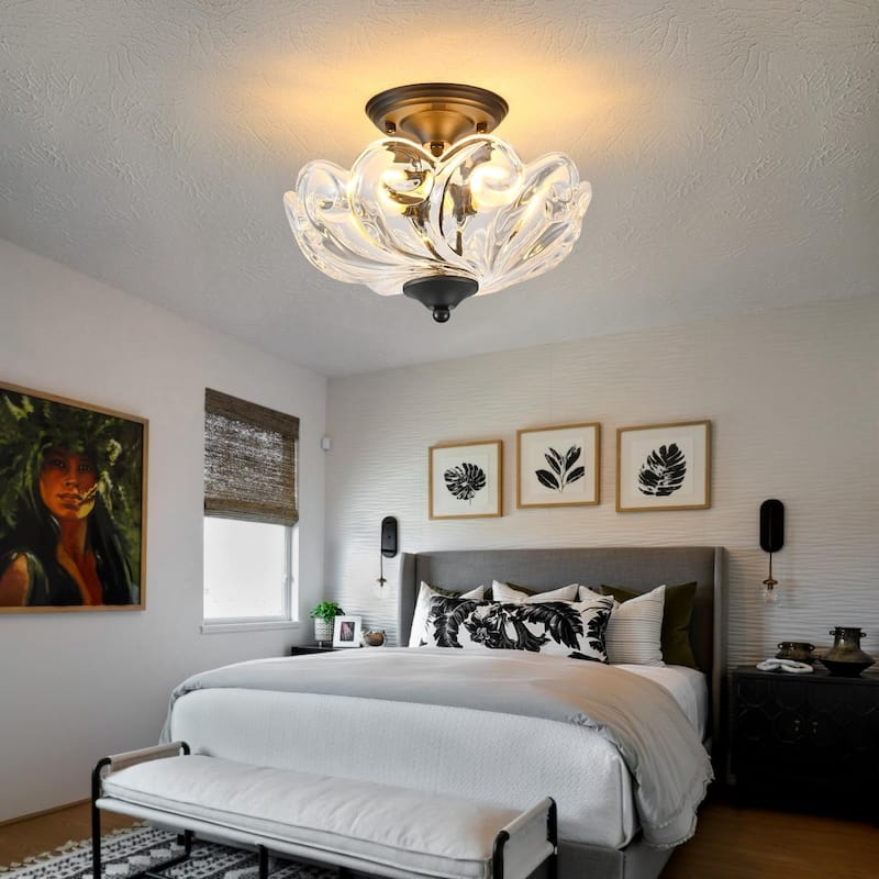 3-light ceiling light black bedroom light glass entryway light