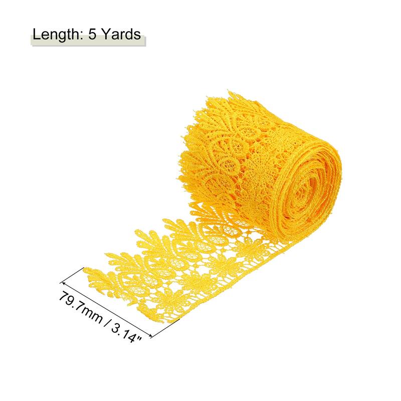 3 Inch Wide Lace Ribbon Floral Pattern Embroidered Lace Trim - Yellow - 5 Yard