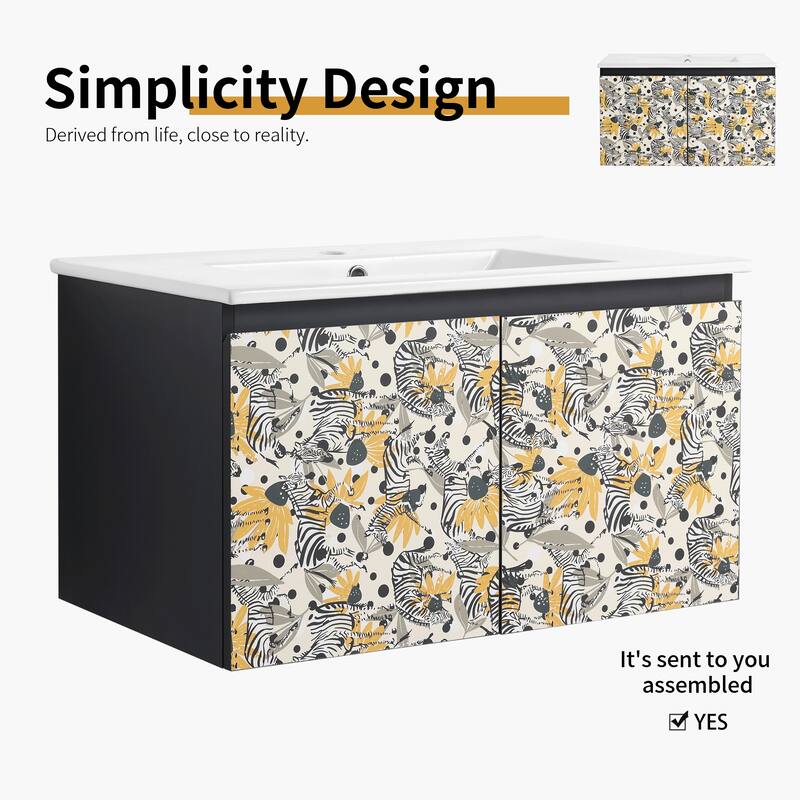 Bathroom Vanity With Sink In 24/30 Inch, Floating Bathroom Vanity with Soft Close Door