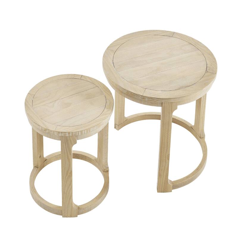 GDF Studio - Mid-Century Solid Wood 2-Piece Round Side Table Set with Curved Design