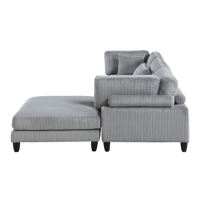 4-Piece Gray Corduroy Sectional Sofa with Wood Legs, 120x80x36 inches, 241 lbs