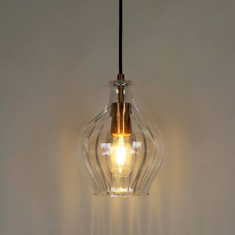 Coria Modern Glam Mini Pendant Light 1-Light Chic Dimmable Kitchen Island Lamp Fluted Glass Dining Room - D 6.7" x H 9.5"