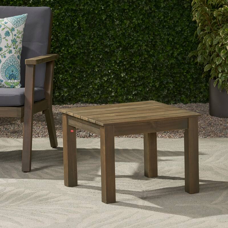 Roomfitters Square Wooden Outdoor Side Table, Slatted Top Patio Accent Table for Garden or Balcony