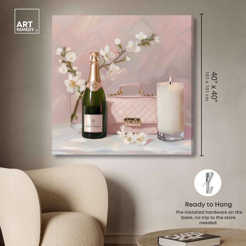 Pink Purse Champagne and Candle Canvas by Art Remedy, Gallery Wrapped