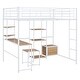 preview thumbnail 7 of 10, Full Size Metal Loft Bed with Desk & Stool, Open-Style Wardrobe, White